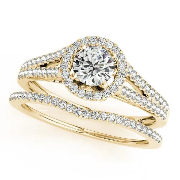 Rings Fire Brilliance Selene Round Center Stone Split Shank Diamond Halo Engagement Ring