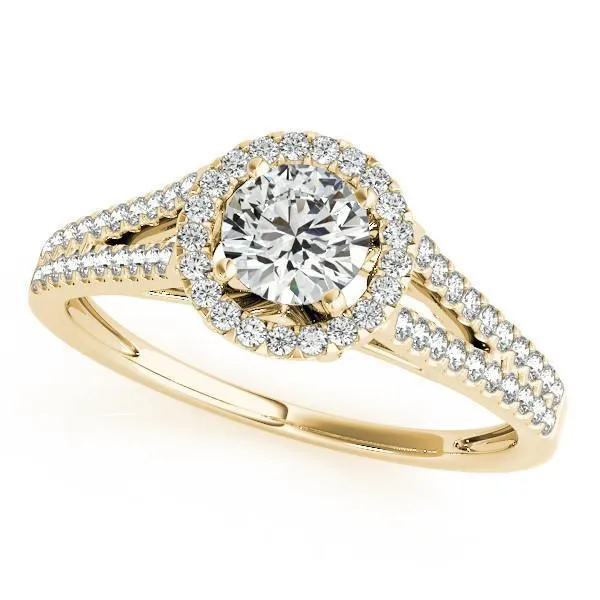 Rings Fire Brilliance Selene Round Center Stone Split Shank Diamond Halo Engagement Ring