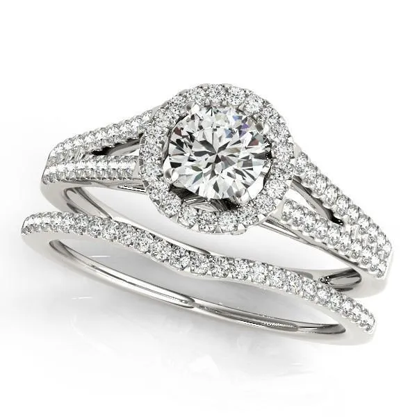 Rings Fire Brilliance Selene Round Center Stone Split Shank Diamond Halo Engagement Ring