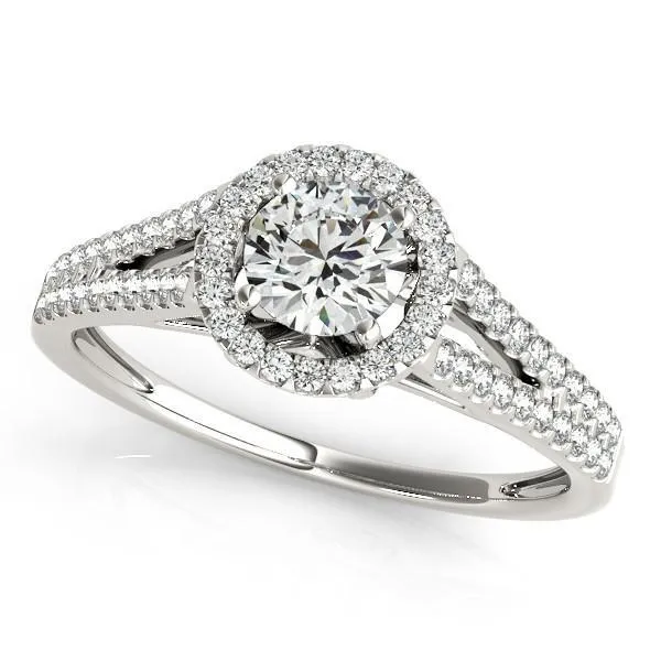 Rings Fire Brilliance Selene Round Center Stone Split Shank Diamond Halo Engagement Ring