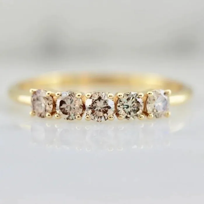Rings Made By Gem Breakfast Love Story Champagne Five Stone Round Cut Diamond Band Rings Made By Gem Breakfast Love Story Champagne Five Stone Round Cut Diamond Band