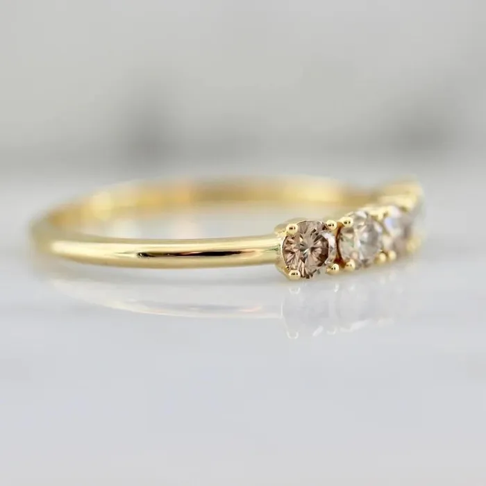 Rings Made By Gem Breakfast Love Story Champagne Five Stone Round Cut Diamond Band