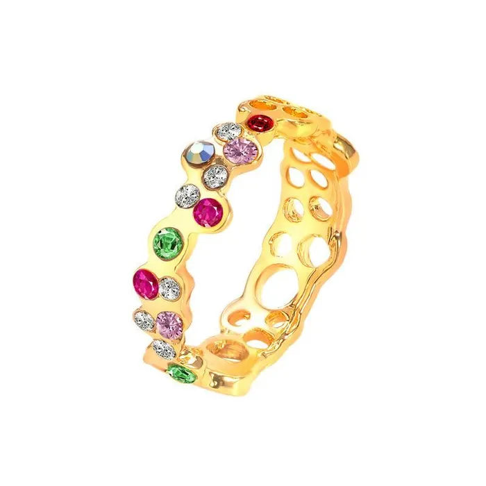 Rings R451 Gold Multi Color Rhinestones Ring POLLY
