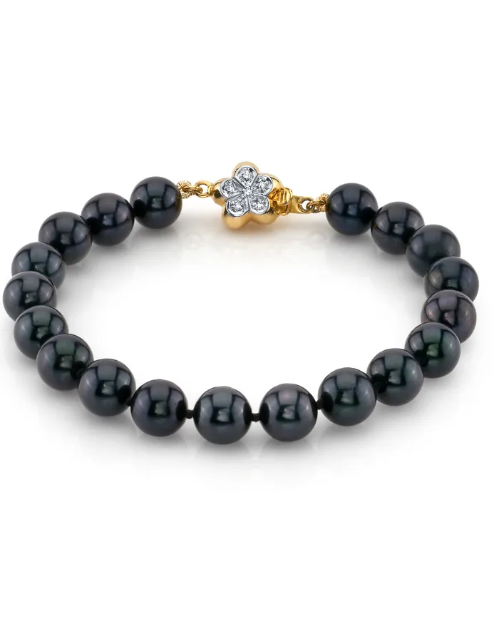 spt Bracelets Black Japanese Akoya Pearl Bracelet 7580mm