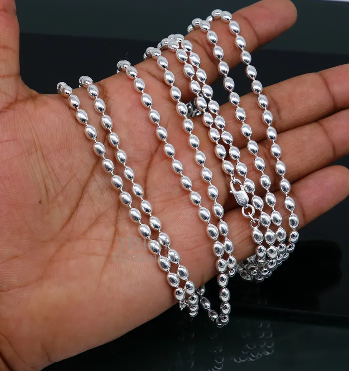 TRIBAL ORNAMENTS 20 4MM 925 sterling silver beaded chains for adding elegance and sparkle to any outfit their captivating beauty and graceful movement CH219 Necklaces TRIBAL ORNAMENTS 20 4MM 925 sterling silver beaded chains for adding elegance and sparkle to any outfit their captivating beauty and graceful movement CH219 Necklaces