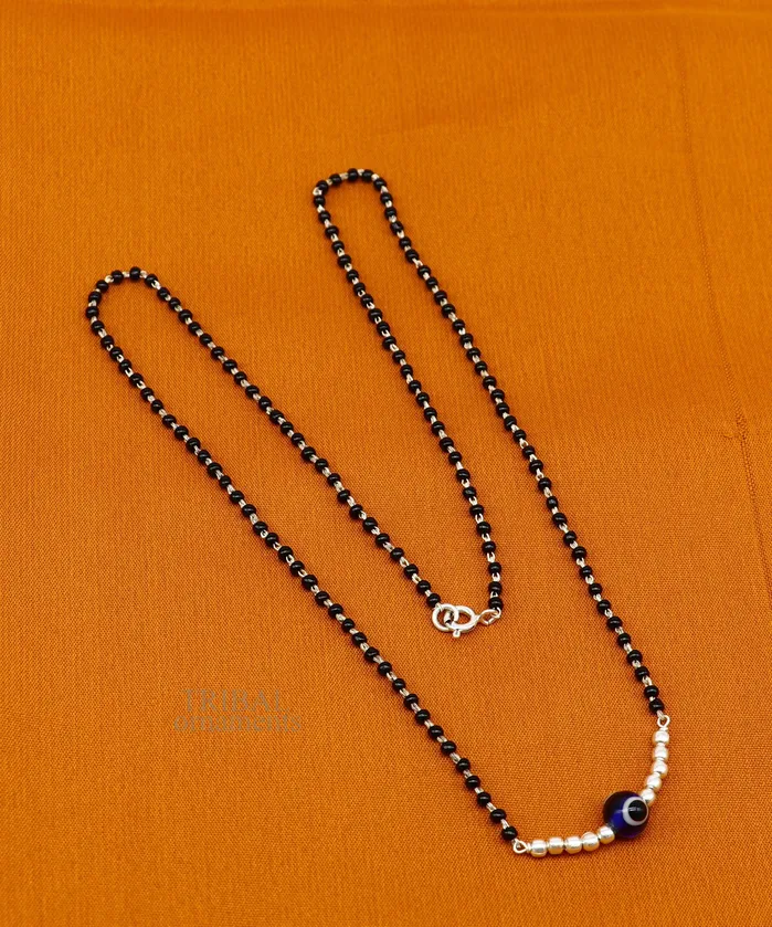 TRIBAL ORNAMENTS 925 sterling silver black beads chain necklace gorgeous small evil eye bead design pendant traditional style chain beaded necklace set323 Necklaces TRIBAL ORNAMENTS 925 sterling silver black beads chain necklace gorgeous small evil eye bead design pendant traditional style chain beaded necklace set323 Necklaces