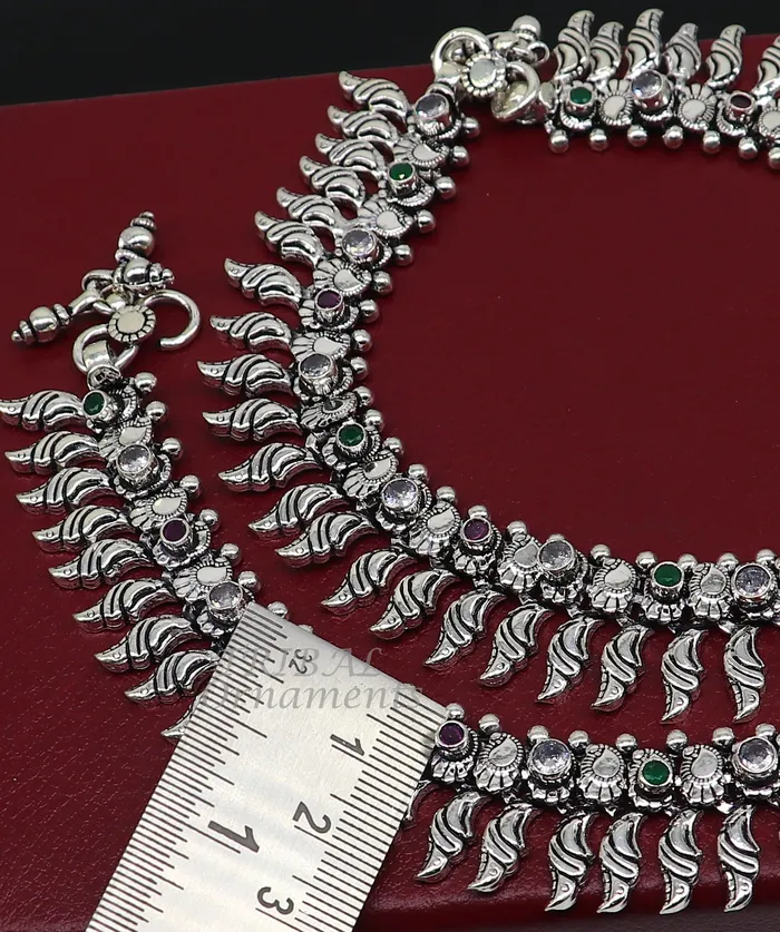 TRIBAL ORNAMENTS Bracelets 105 Inches long handmade 925 sterling silver fabulous color stone customized anklet bracelet amazing anklets belly dance jewelry ank522