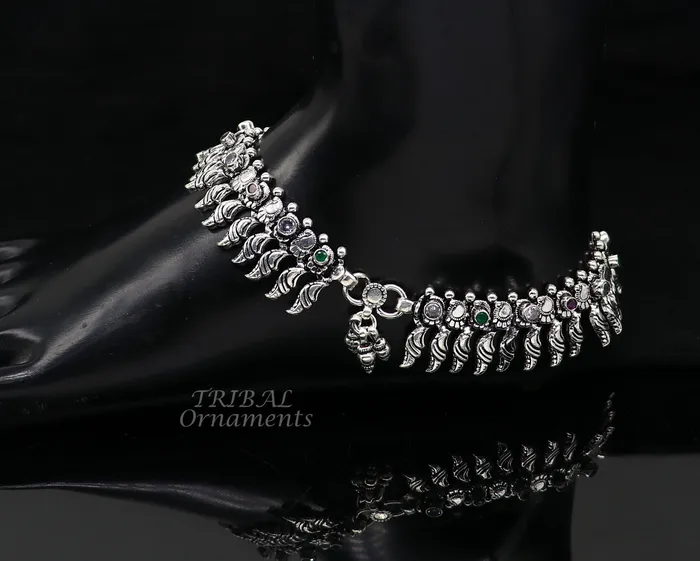 TRIBAL ORNAMENTS Bracelets 105 Inches long handmade 925 sterling silver fabulous color stone customized anklet bracelet amazing anklets belly dance jewelry ank522