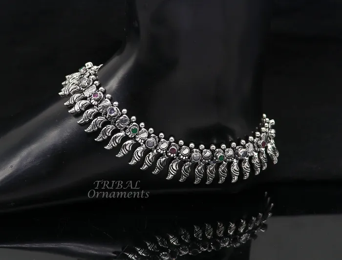 TRIBAL ORNAMENTS Bracelets 105 Inches long handmade 925 sterling silver fabulous color stone customized anklet bracelet amazing anklets belly dance jewelry ank522