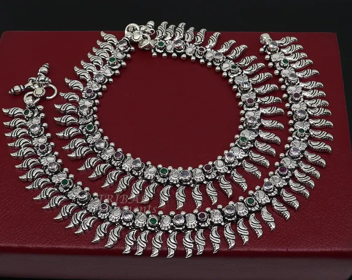 TRIBAL ORNAMENTS Bracelets 105 Inches long handmade 925 sterling silver fabulous color stone customized anklet bracelet amazing anklets belly dance jewelry ank522
