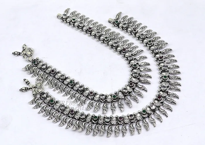 TRIBAL ORNAMENTS Bracelets 105 Inches long handmade 925 sterling silver fabulous color stone customized anklet bracelet amazing anklets belly dance jewelry ank522