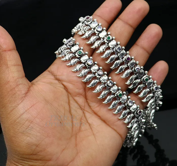 TRIBAL ORNAMENTS Bracelets 105 Inches long handmade 925 sterling silver fabulous color stone customized anklet bracelet amazing anklets belly dance jewelry ank522