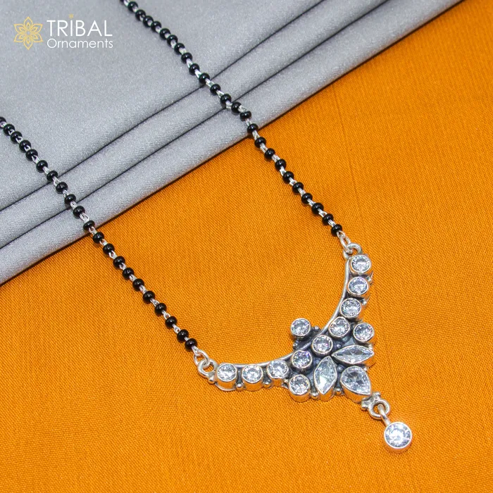 TRIBAL ORNAMENTS Necklaces 925 sterling silver black beads and white cut stone mangal sutra necklace brides Mangalsutra chunky necklace ms93 TRIBAL ORNAMENTS Necklaces 925 sterling silver black beads and white cut stone mangal sutra necklace brides Mangalsutra chunky necklace ms93