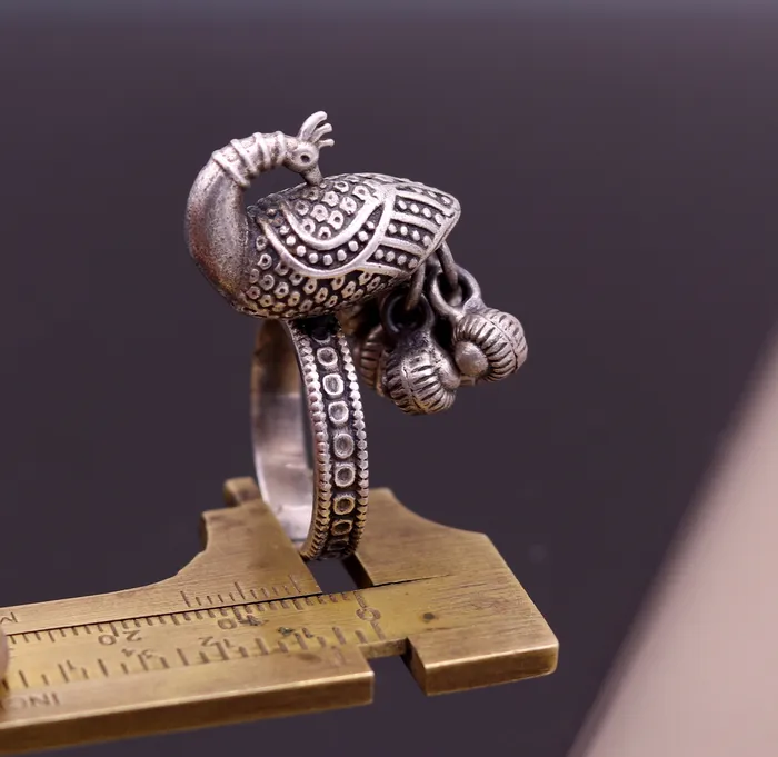 TRIBAL ORNAMENTS Rings 925 sterling silver handmade fabulous peacock design ring with amazing noisy jingle bells excellent customized jewelry for belly dance sr200