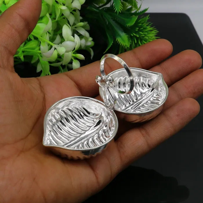 TRIBAL ORNAMENTS Rings Handmade pure 925 sterling silver gorgeous leaf design stylish tilak combo mini bowl tilak patra puja utensils temple article su180 TRIBAL ORNAMENTS Rings Handmade pure 925 sterling silver gorgeous leaf design stylish tilak combo mini bowl tilak patra puja utensils temple article su180