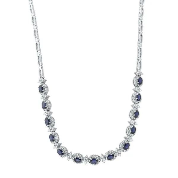 14kt White Gold Diamond And Sapphire Necklace With 400ct Diamonds NEC17500 Diamond Source NYC Necklaces