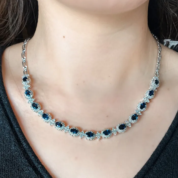 14kt White Gold Diamond And Sapphire Necklace With 400ct Diamonds NEC17500 Diamond Source NYC Necklaces