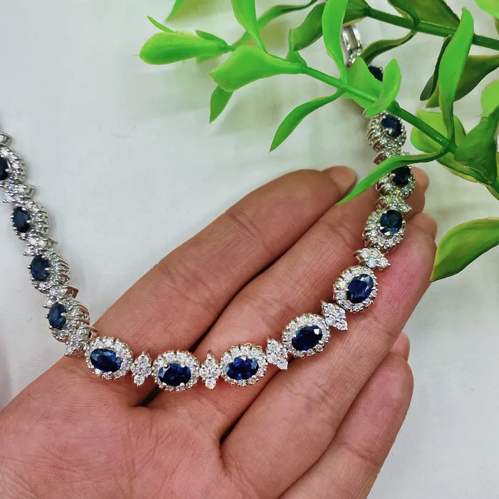 14kt White Gold Diamond And Sapphire Necklace With 400ct Diamonds NEC17500 Diamond Source NYC Necklaces