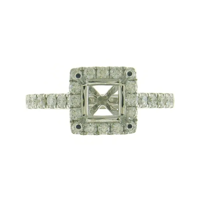 18K White Gold Semi Mount Square Halo Diamond Ring Engagement Collections Rings