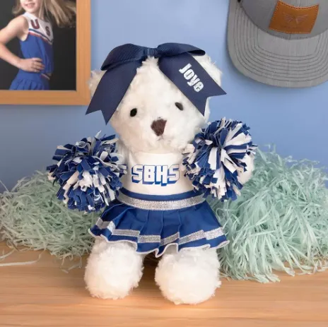Belbren Necklaces Custom Cheerleader Teddy Bear Personalized Spirit Plush with PomPoms Name Bow Cheer Squad Gift for Girls Teams Coaches