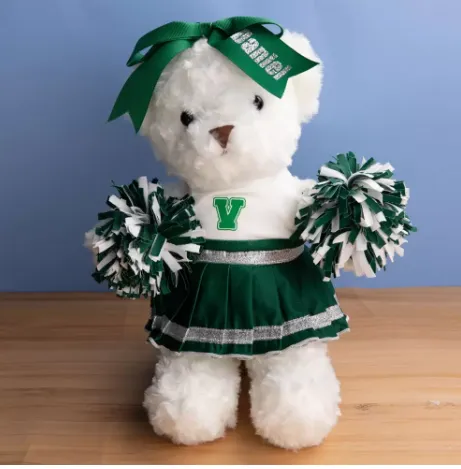 Belbren Necklaces Custom Cheerleader Teddy Bear Personalized Spirit Plush with PomPoms Name Bow Cheer Squad Gift for Girls Teams Coaches