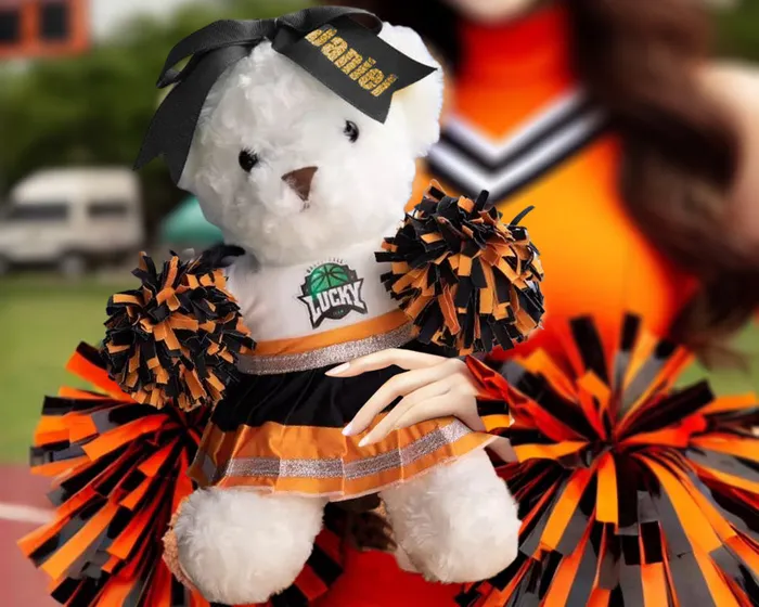 Belbren Necklaces Custom Cheerleader Teddy Bear Personalized Spirit Plush with PomPoms Name Bow Cheer Squad Gift for Girls Teams Coaches