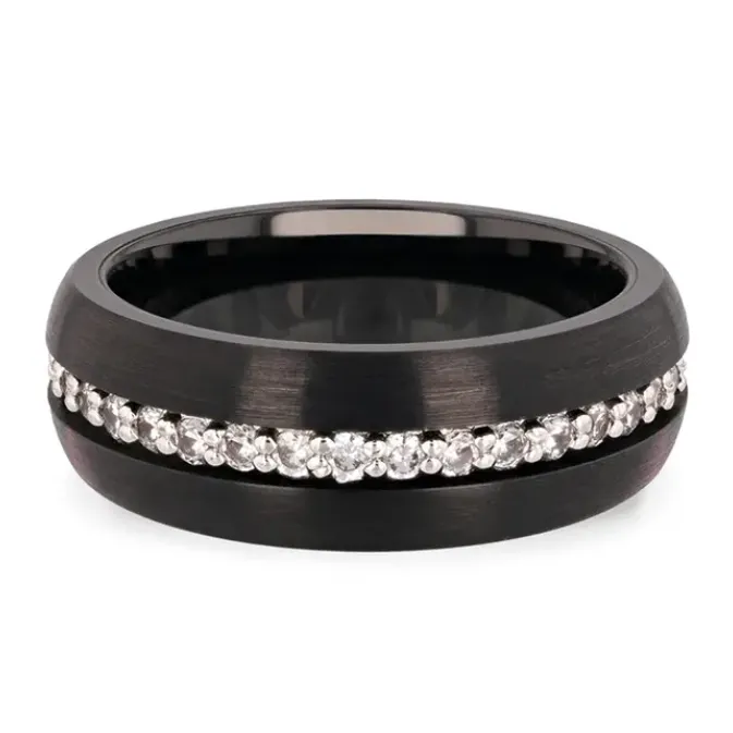 Black Tungsten Carbide 8mm Domed Band with White Sapphires Mens Bands Rings