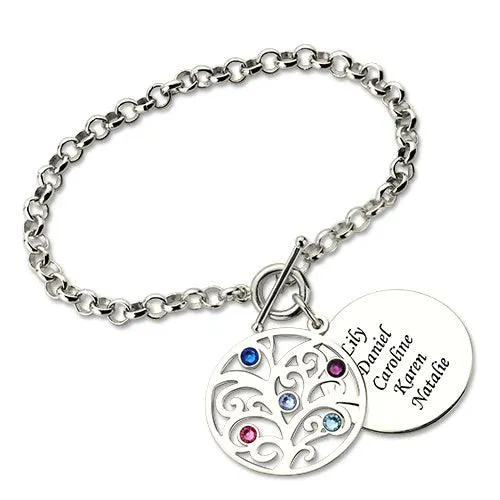 Bracelets Belbren Sterling Silver Family Tree Birthstone Bracelet Custom Engraved Names Gemstones Elegant Jewelry Gift Bracelets Belbren Sterling Silver Family Tree Birthstone Bracelet Custom Engraved Names Gemstones Elegant Jewelry Gift