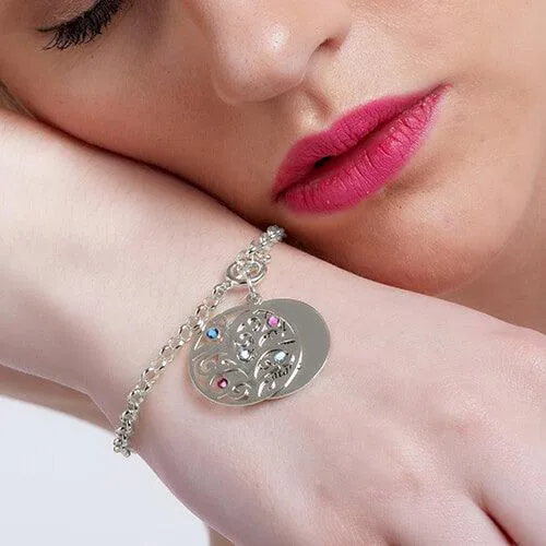 Bracelets Belbren Sterling Silver Family Tree Birthstone Bracelet Custom Engraved Names Gemstones Elegant Jewelry Gift