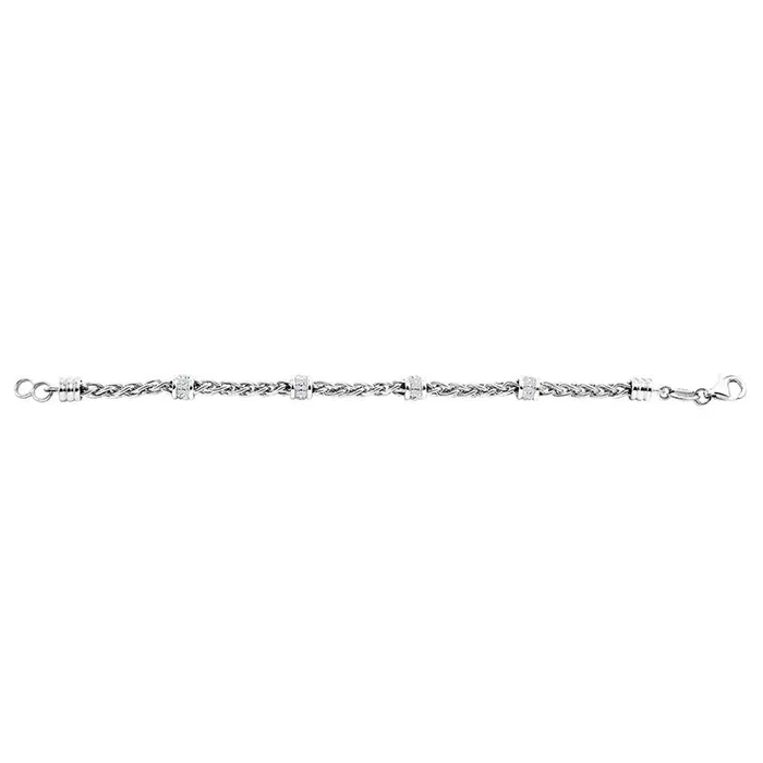 Bracelets CZ Rhodium Plated Silver Wheat Chain Bracelet Croghans