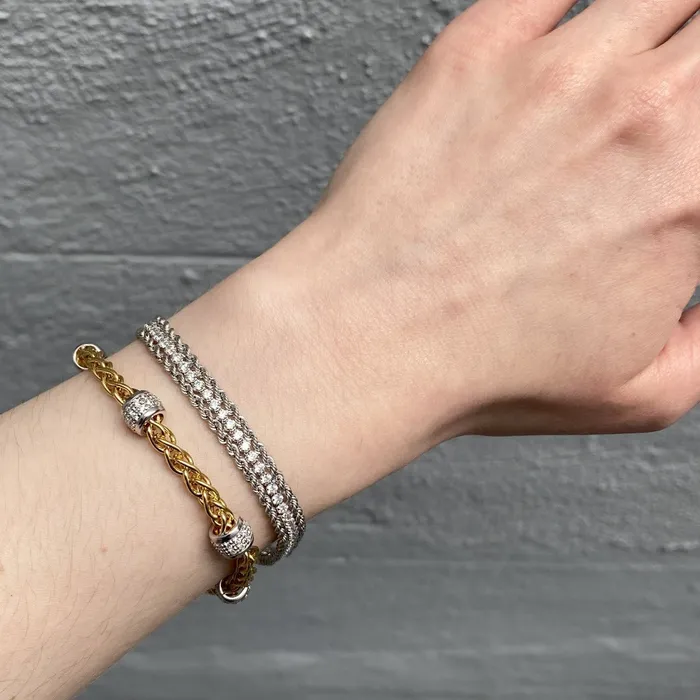 Bracelets CZ Rhodium Plated Silver Wheat Chain Bracelet Croghans