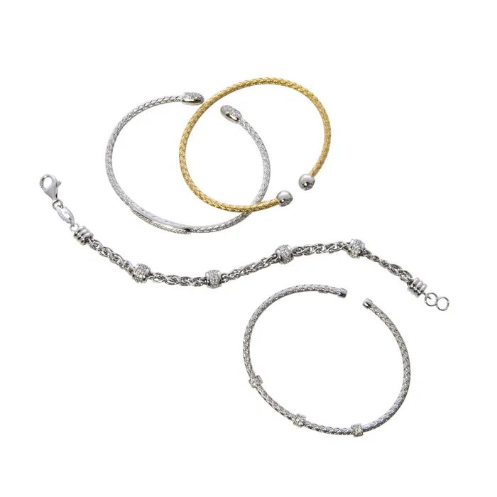 Bracelets CZ Rhodium Plated Silver Wheat Chain Bracelet Croghans