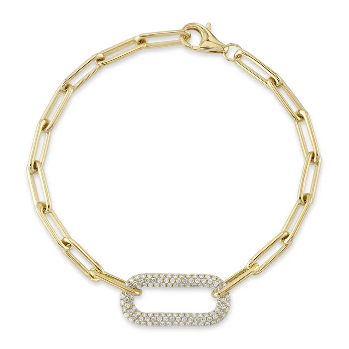 Bracelets Meierotto Jewelers 14K Yellow Gold Pave Diamond Paperclip Link Bracelet