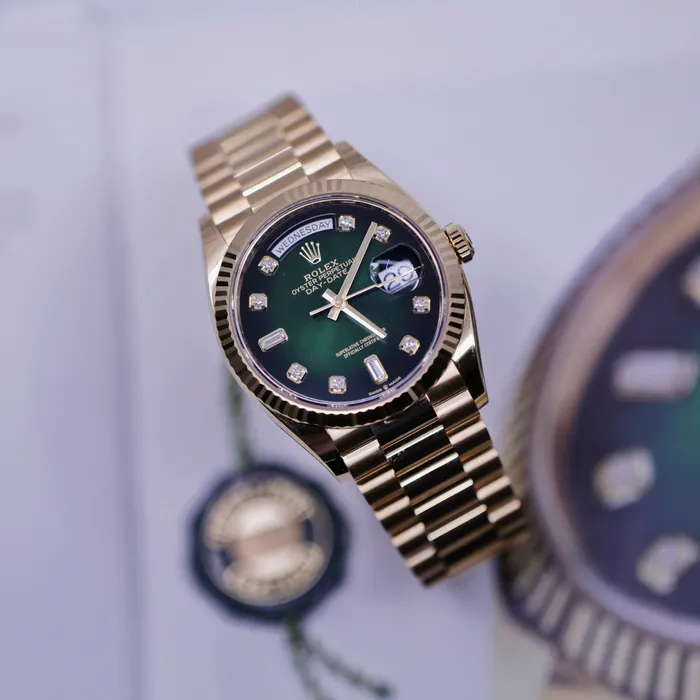 Bracelets Rolex Day Date 36mm Ref 1282380069 Green Ombre Diamond Dial 18K Yellow Gold President Bracelet Watch Rolex