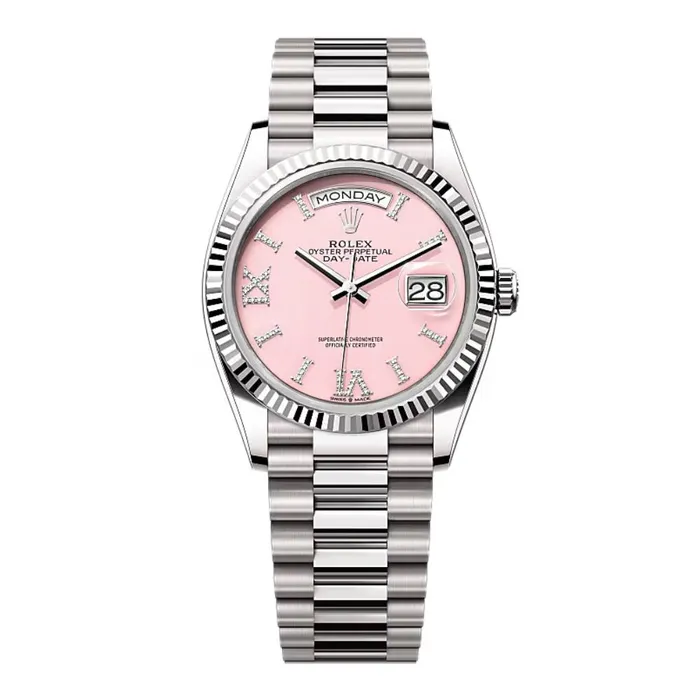 Bracelets Rolex Day Date 36mm Ref 1282390021 Pink Opal Diamond Dial Fluted Bezel 18K White Gold President Bracelet Watch Rolex Bracelets Rolex Day Date 36mm Ref 1282390021 Pink Opal Diamond Dial Fluted Bezel 18K White Gold President Bracelet Watch Rolex