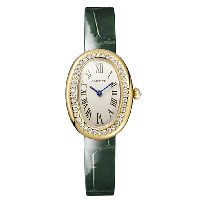 Cartier Cartier Baignoire 314mm Womens watch Ref WJBA0038 Silver Roman Dial Diamond Bezel in 18K Yellow Gold Case Green Alligator Strap Earrings Cartier Cartier Baignoire 314mm Womens watch Ref WJBA0038 Silver Roman Dial Diamond Bezel in 18K Yellow Gold Case Green Alligator Strap Earrings