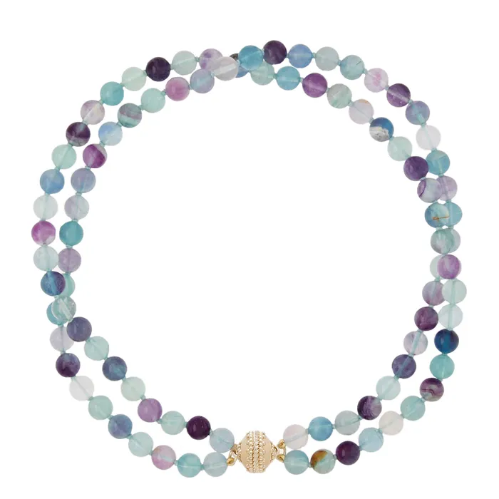 Clara Williams Necklaces Clara Williams Victoire MultiColored Fluorite 8mm Double Strand Necklace Clara Williams Necklaces Clara Williams Victoire MultiColored Fluorite 8mm Double Strand Necklace