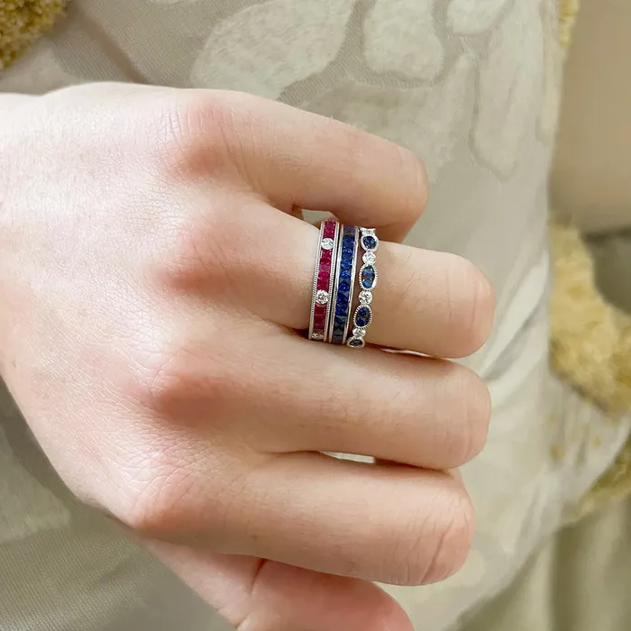 Croghans PreStyled Sets Ruby Diamond Channel Set Milgrain 18K Gold Eternity Band
