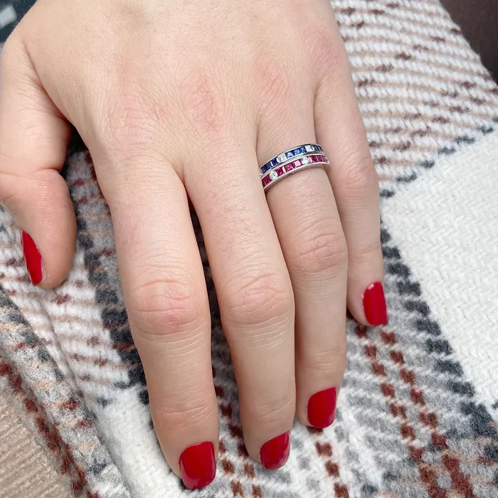 Croghans PreStyled Sets Ruby Diamond Channel Set Milgrain 18K Gold Eternity Band