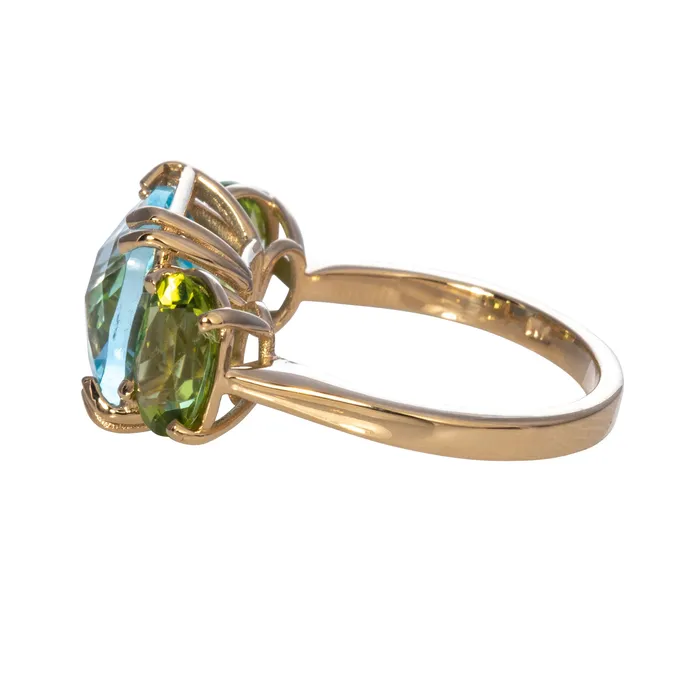 Croghans Rings Blue Topaz Peridot 3 Stone 14K Yellow Gold Ring