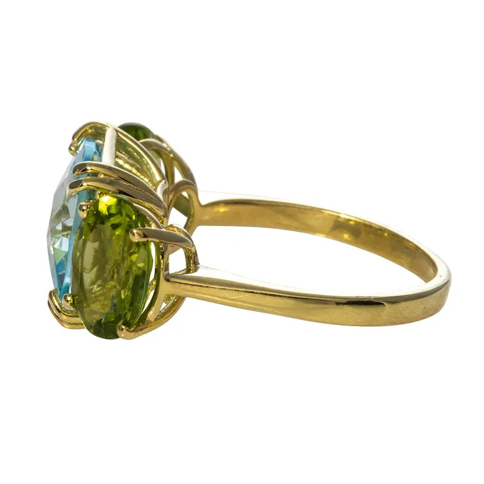 Croghans Rings Blue Topaz Peridot 3 Stone 14K Yellow Gold Ring
