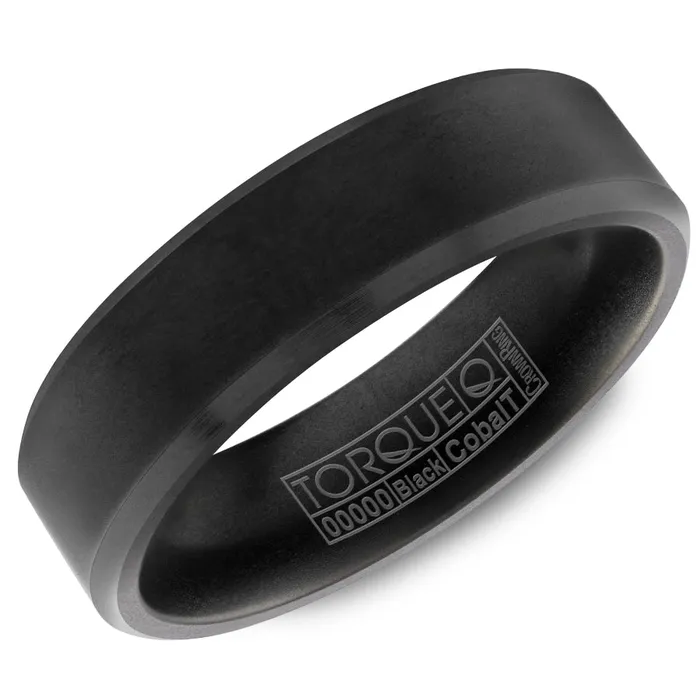 CrownRing Rings Black Cobalt 7mm Brushed Beveled Edge Wedding Band