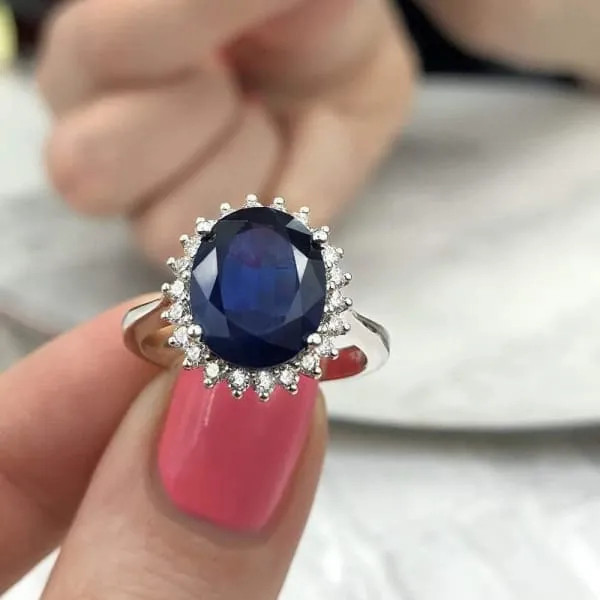 Diamond Source NYC Diffused Oval Shape Blue Sapphire Cocktail Diamond Ring Set in 14K White Gold 495ct tw Rings Diamond Source NYC Diffused Oval Shape Blue Sapphire Cocktail Diamond Ring Set in 14K White Gold 495ct tw Rings