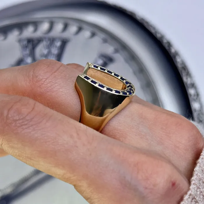 Diamond Source NYC Diffused Round Brilliant Blue Sapphire Horseshoe Ring Set in 14K Yellow Gold 020ct tw Rings