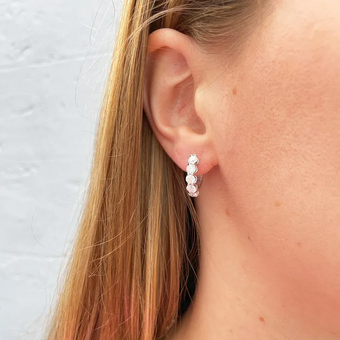 Earrings Croghans 2ct Diamond 14K White Gold Small Hoop Earrings