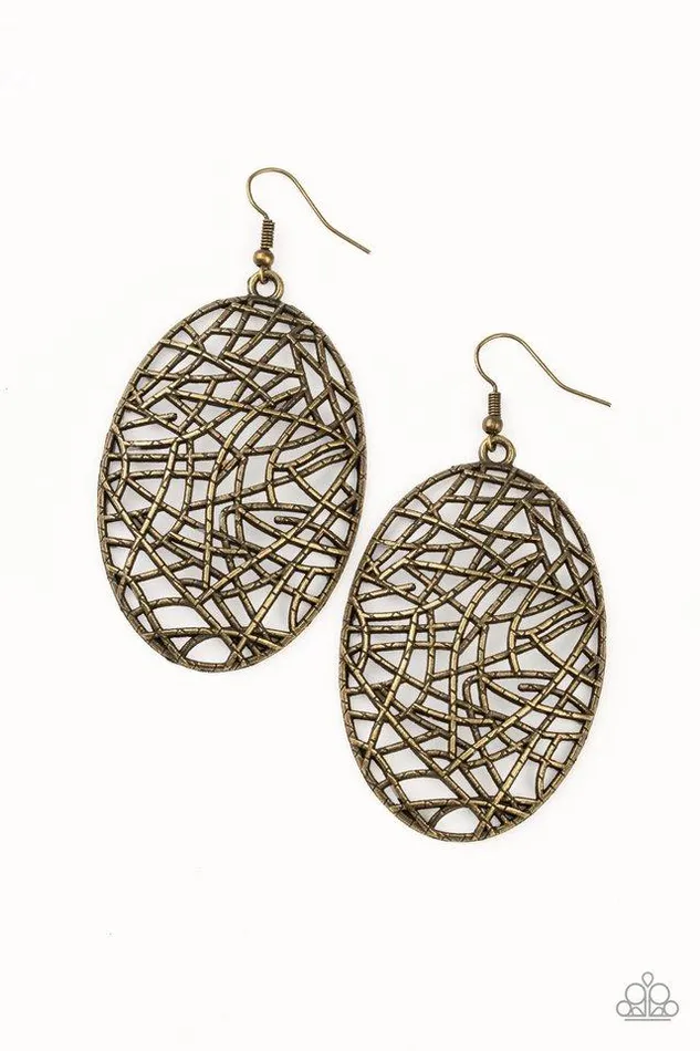 Earrings Paparazzi Jewelry Paparazzi Earring Way Out of Line Brass