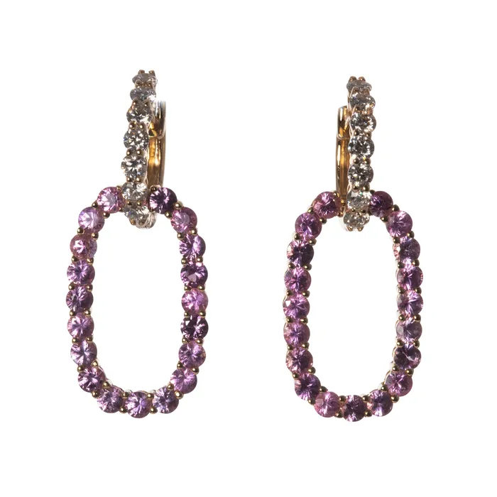 Earrings Pink Sapphire Diamond 14K Yellow Gold Drop Earrings Croghans