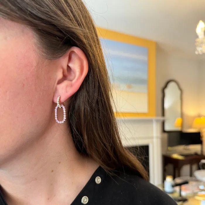 Earrings Pink Sapphire Diamond 14K Yellow Gold Drop Earrings Croghans