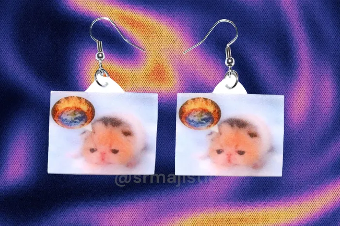 Earrings Sam Makes Things READY TO SHIP Little Kitten Exploding World Funny Meme Handmade Earrings Earrings Sam Makes Things READY TO SHIP Little Kitten Exploding World Funny Meme Handmade Earrings