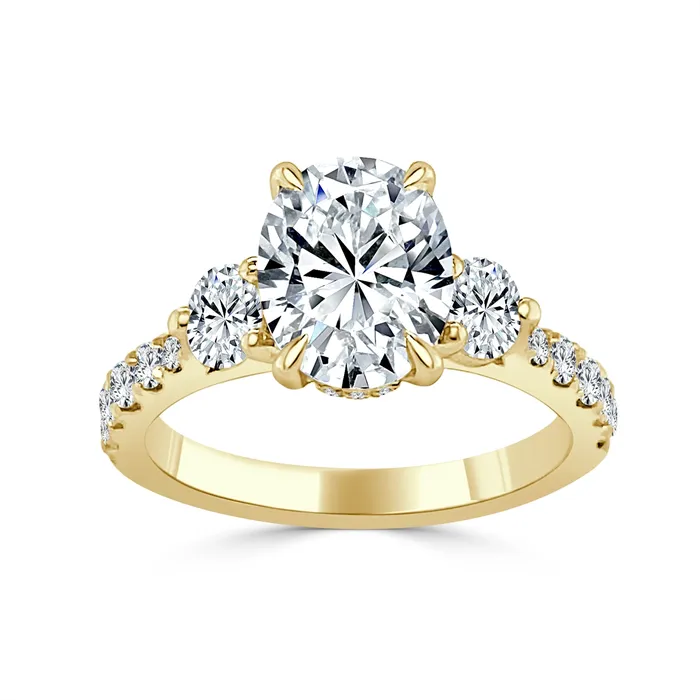 Engagement Collections Rings 14K White Gold Oval Three Stone Semi Mount Diamond Ring with Hidden Halo